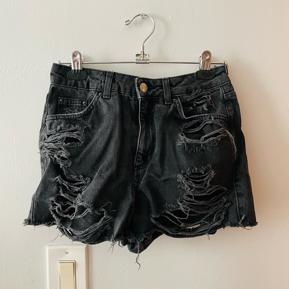 Topshop High Waisted Black Ripped Denim Cutoff Shorts